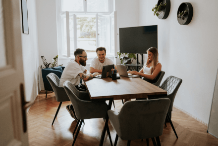 Our team working in a conference room